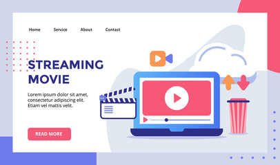 Streaming movie video playing on display laptop screen for web website home homepage landing page template banner with modern flat style
