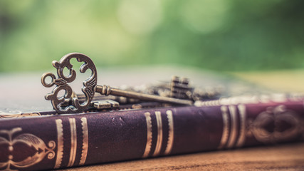 Old Antique Key On Book 