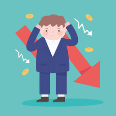 bankruptcy unhappy businessman financial arrow downwards business crisis