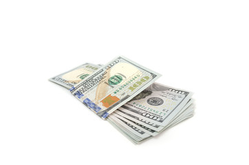 one hundred dollar bills isolated on white background.Lots of money. Wealth concept. Money stack.