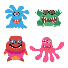 Set of cartoon monsters on a white background.