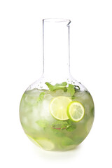 Jug of fresh mojito on white background