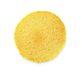Tasty green pancake on white background