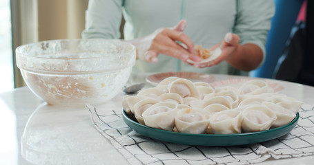 Woman homemade meat dumpling at home