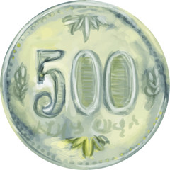 日本円の500円の水彩イラスト