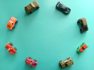 Fototapeta premium Top View Flat Lay Toys Car Photo Background Photo