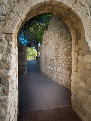 Doorway through the town wall of Rab in Croatia