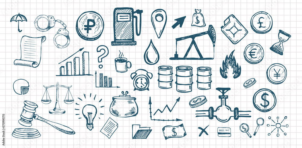 Wall mural Business symbols. Management concept with Doodle design style.