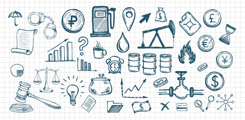 Business symbols. Management concept with Doodle design style.