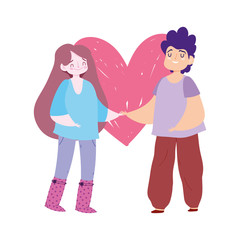 romantic couple with heart romantic cartoon design