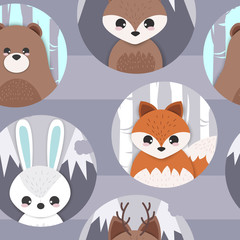 Seamless pattern with animals grey pastel cartoon,for invitation background pattern vector,hand drawing doodle art illustration