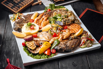 Assorted seafood set with fish shrimp and calamary