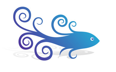 Symbol of blue fish with patterns.