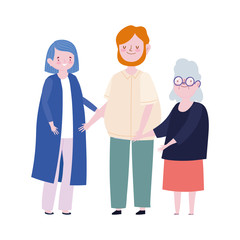 family dad mom and granny member cartoon character