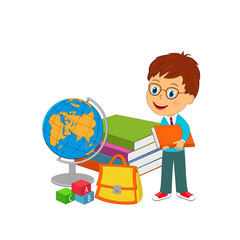 Obraz na płótnie Canvas cartoon little boy with books, illustration,vector
