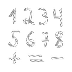 Rope hand drawn Numbers from 1 to 8, Number set Vector illustration in flat, cartoon style isolated from the white background