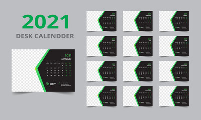 Desk calendar design 2021 template Set of 12 Months, Week starts Monday, Stationery design, calendar planner