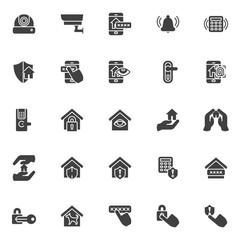 Smart home security system vector icons set, modern solid symbol collection, filled style pictogram pack. Signs, logo illustration. Set includes icons as cctv camera, smart door security password