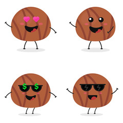 Cute flat cartoon chocolate ball illustration. Vector illustration of cute chocolate ball with a smiling expression.	