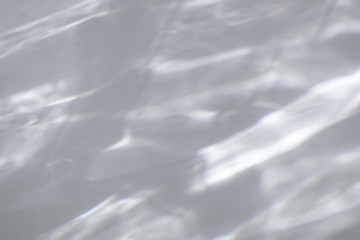 Blurred water texture overlay effect for photo and mockups. Organic drop diagonal shadow and light caustic effect on a white wall. Shadows for natural light effects