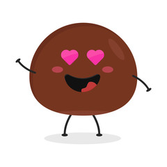 Cute flat cartoon chocolate ball illustration. Vector illustration of cute chocolate ball with a smiling expression.	