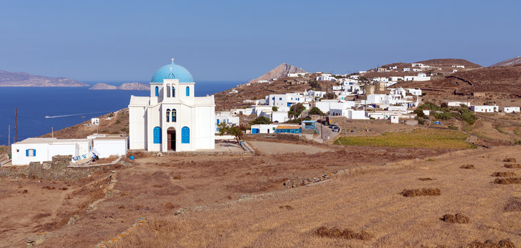 Saint George church in Ano Meria village, Folegandros island, Cyclades, Greece.