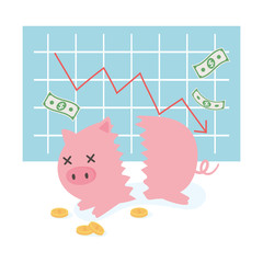 bankruptcy business chart report downward broken piggy bank money financial crisis