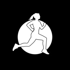 Running Woman silhouette Logo Design isolated on dark background