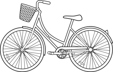 A vector line art illustration of bicycle with a basket