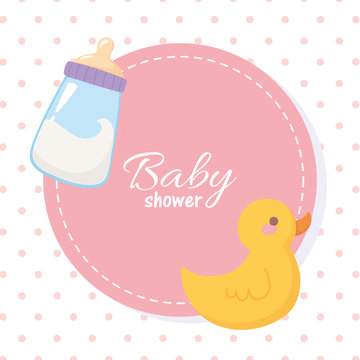 baby shower, milk bottle and duck toy welcome newborn celebration banner