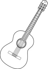 A vector line art illustration of an acoustic guitar