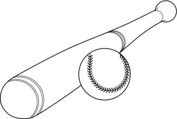A vector line art illustration of a baseball bat and ball