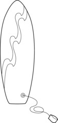 A vector line art illustration of a surf board