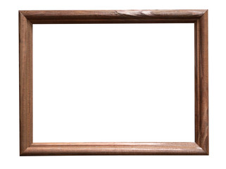 Brown horizontal frame made of natural wood, made with your own hands for text, picture, photo, image, text, isolated on a white background