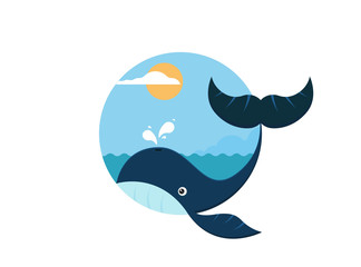 Flat vector whale swimming in the sea