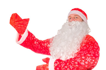 santa claus with a raised hand on a white background