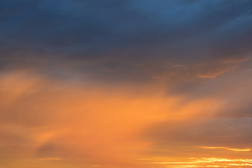 Naklejka na ściany i meble Colorful fiery sunset. Natural scenery, beautiful sky. Copy space.