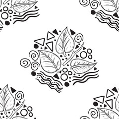 Fun and Quirky Leaf and Doodle Pattern
