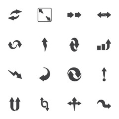 Interface arrows vector icons set, modern solid symbol collection, filled style pictogram pack. Signs, logo illustration. Set includes icons as transfer arrows, turn left and right side, forward, down
