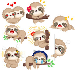 a vector collection of many emotions of sloth