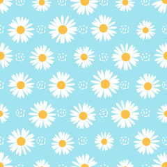 Seamless pattern with daisies flower on a blue background vector.