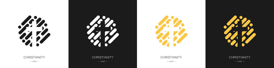 Cross fingerprint showing Christian identity. Set of logos. Vector illustration
