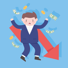 bankruptcy businessman falling down arrow money process financial crisis