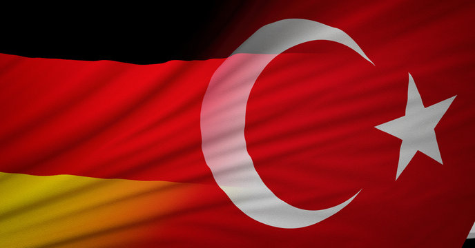 Germany and Turkey Flag, Floating Flag, Political Relations, Strategic Relations, 3D Render