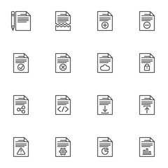 Document file line icons set, outline vector symbol collection, linear style pictogram pack. Signs, logo illustration. Set includes icons as edit document, share, download, upload, business diagram