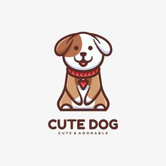 Vector Logo Illustration Cute Dog Simple Mascot Style.