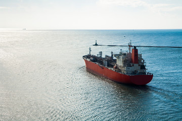 Fototapeta premium The big ship sailing at sea in Kaohsiung, Taiwan.