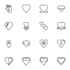 Hearts line icons set, outline vector symbol collection, linear style pictogram pack. Signs, logo illustration. Set includes icons as cardiology heart, gift, love, valentine day, romance