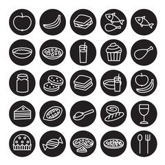 Set of food icons. Collection of food symbol in a black circle. Vector linear illustration isolated on the white background.
