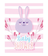 baby shower, cute rabbit face branches decoration cartoon, theme invitation card